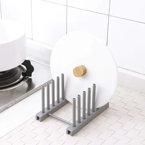 Vista 2 de LIZEALUCKY Soporte de plato de plástico para platos, tazón, taza, libro, tapa de olla, tabla de cortar, estante de secado, escurridor, soporte