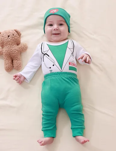 Vista 2 de COSLAND Disfraz de 3 piezas para bebé, conjunto de ropa de algodón para bebés, recién nacido-12 meses