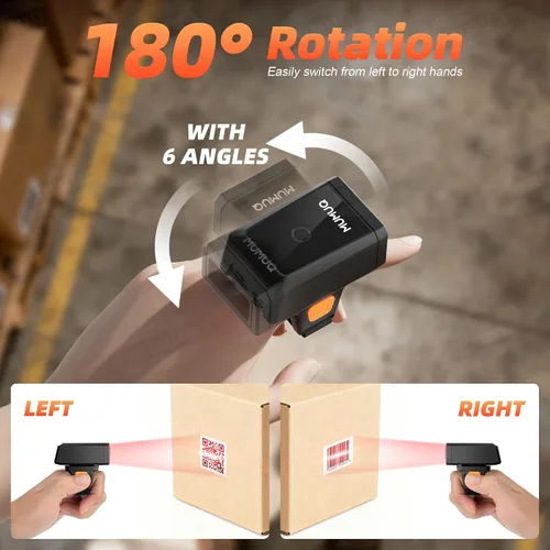 Vista 3 de Escáner de código de barras con anillo Bluetooth, escaneo rápido y de largo alcance, mini escáner inalámbrico portátil 1D y 2D Bluetooth de código