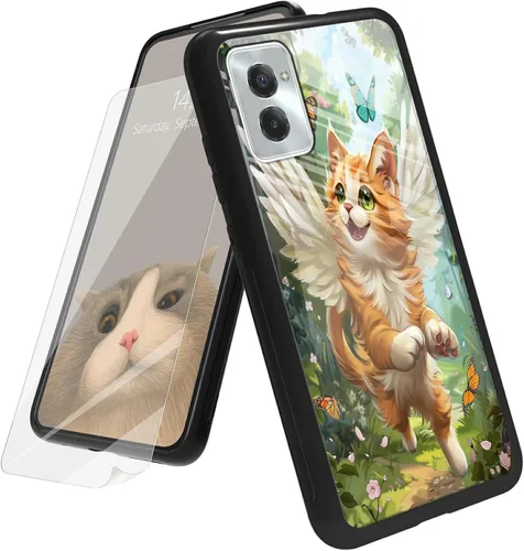 Vista 115 de Funda para Motorola Moto G Play 4G 2024 con protector de pantalla, parte trasera de vidrio templado + funda de silicona suave TPU absorción