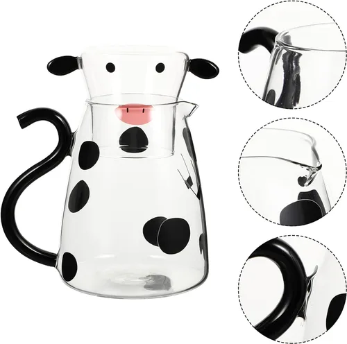 Vista 9 de Jarra de bebidas frías Jarra de vidrio con forma de vaca, botella de agua fría para bebidas, tetera para microondas, tetera, tetera, dispensador