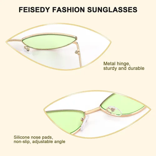 Vista 64 de FEISEDY Gafas de sol de diseñador de moda Retro pequeños pétalos forma arco templo diseño B2298