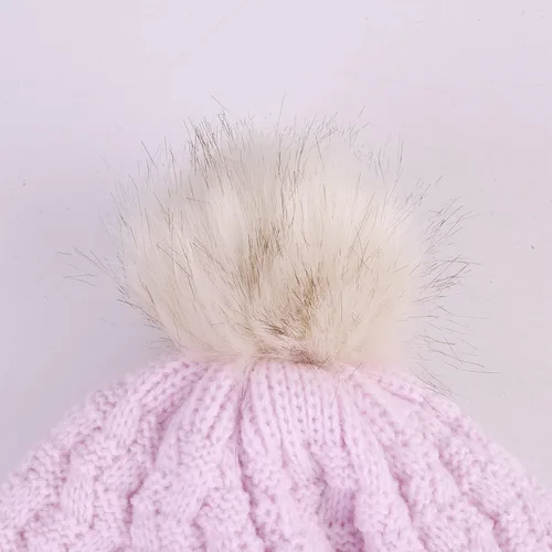Vista 8 de Gorro de punto con solapa para las orejas para bebé, de piel sintética, con pompón, para invierno, cálido, forro polar