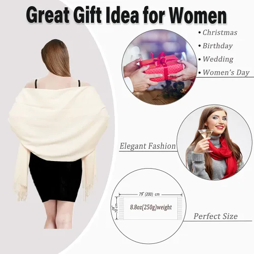 Vista 4 de Gomust Bufanda tipo pashmina para mujer, ideal para regalo de boda, Navidad, cumpleaños, estola grande y suave