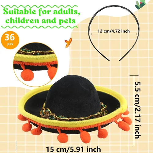 Vista 2 de 36 diademas de Cinco de Mayo, diadema de fiesta mexicana con flecos de bola, mini sombrero mexicano, diadema para decoración temática, accesorios