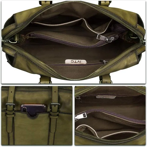Vista 7 de IVTG Bolso de cuero genuino para las mujeres vintage hecho a mano superior manija bolso Crossbody Satchel