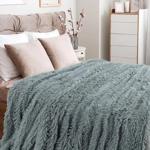 Vista 2 de TOONOW Manta de Piel Sintética Extra Suave y Afelpada Tamaño Queen 78"x90", Mantas y Cobertores Decorativos Ligeros Reversibles Súper Suaves