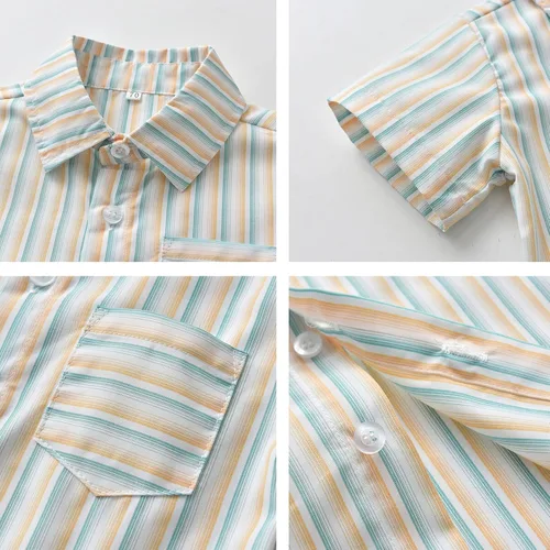 Vista 5 de Conjunto de traje de caballero de manga corta para bebé niño con corbatín + pantalones cortos con tirantes y pantalones cortos para bautizo festivo