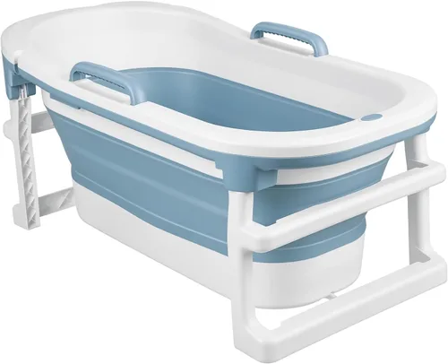 Vista 3 de Foldable Bathtub for Adults, Large Collapsible Soaking Tub Blue