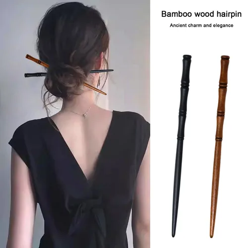 Vista 6 de Honbay 6 palillos de madera retro con forma de bambú, palillos de madera hechos a mano, soporte decorativo para el cabello para mujeres, accesorios