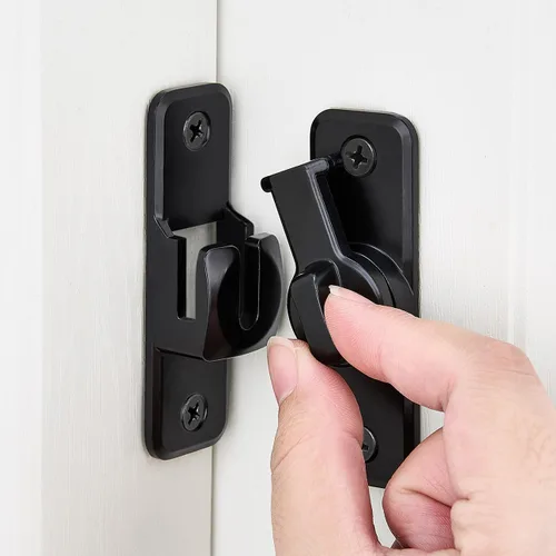 Vista 3 de INIRET Cerradura de pestillo giratorio de seguridad mejorada negra - Pestillo de puerta deslizante y oscilante de 90/180 grados de servicio pesado