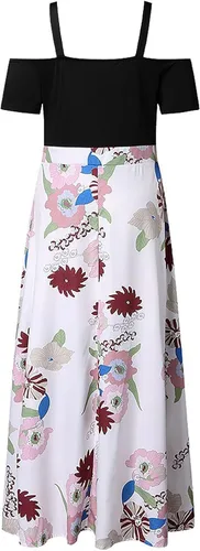 Vista 3 de Vestidos de verano para mujer 2023, talla grande, casual, estampado floral, bohemio, asimétrico, hombros descubiertos, cuello en V, vestido largo