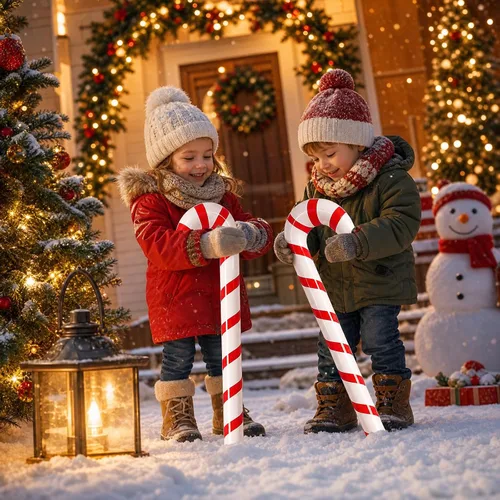 Vista 2 de Bastón de caramelo inflable de Navidad de 6 piezas de 35 pulgadas