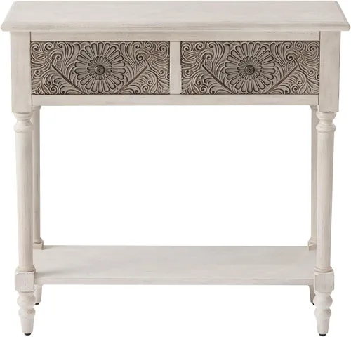 Vista 9 de HOMPUS Mesa consola con 2 cajones y 1 estante, mesa de entrada rectangular estrecha, mesa de sofá decorativa antigua y contemporánea para sala