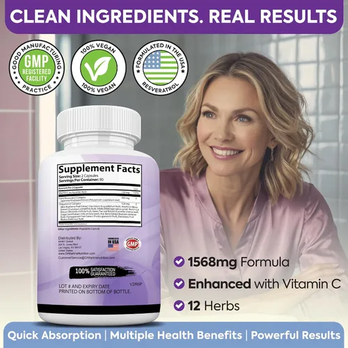 Vista 8 de Resveratrol extra fuerte 1568mg - 180 cápsulas - 3 meses de suministro Suplemento antioxidante Pastillas naturales de trans-resveratrol