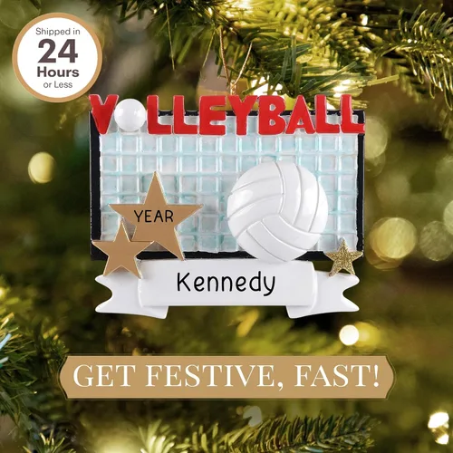 Vista 2 de Adorno de voleibol personalizado 2024 – Personalización rápida y gratuita las 24 horas – Adorno de Navidad deportivo para árbol – Recuerdo