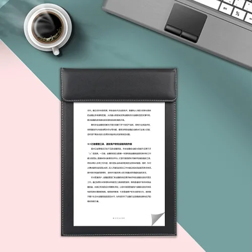Vista 6 de KINGFOM Carpeta de archivos de escritorio de oficina de cuero A4 con clip de papel para dibujo y escritura, carpeta de archivos de tableta con clip