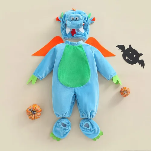 Vista 3 de Disfraz de Halloween para bebé niño y niña, dinosauriolangosta recién nacido, divertido disfraz de animal para fiesta, cosplay, conjunto de mameluco