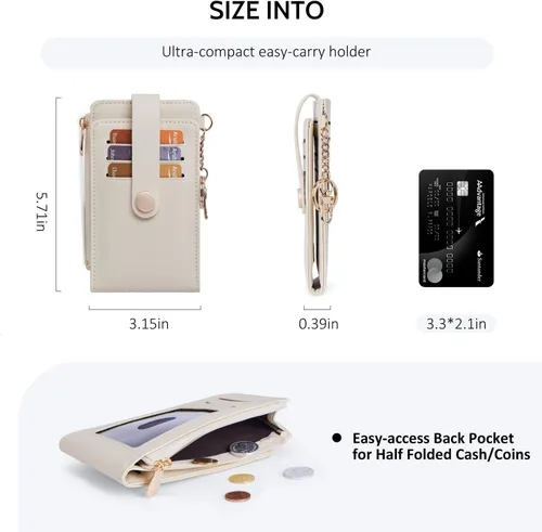 Vista 4 de POIUGOYA Billetera delgada para mujer, con bloqueo RFID, plegable, tarjetero con cremallera y bolsillo para monedas, ventana para identificación