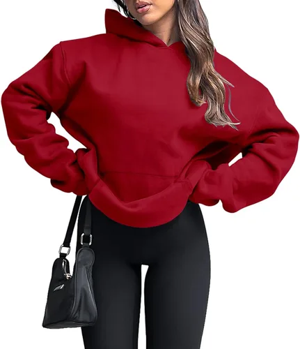 Vista 2 de onlypuff Sudadera casual con capucha para mujer, de manga larga, con bolsillo de canguro, hombro caído