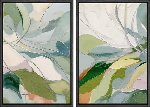 Vista 105 de Ashbrook - Set de arte de pared en lienzo enmarcado, tonos orgánicos de la tierra en beige y marrón con ilustraciones de trazos circulares, arte