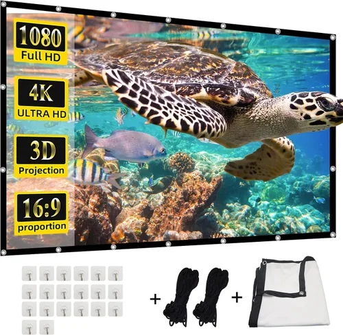 Vista 9 de Pantalla de proyector frontal trasera 4K 16:9 HD, plegable, de doble cara, portátil para cine en casa (60 pulgadas)