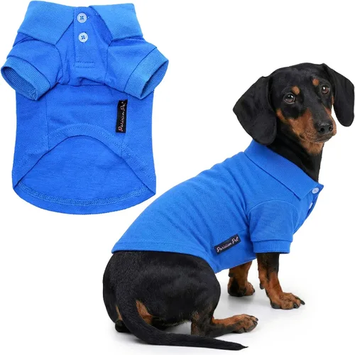 Vista 19 de Camisas Polo Parisian Pet - Camisa de Algodón Transpirable para Perros - Azul Sólido, Ropa de Verano con Capucha - Cuello con Botón para Perros