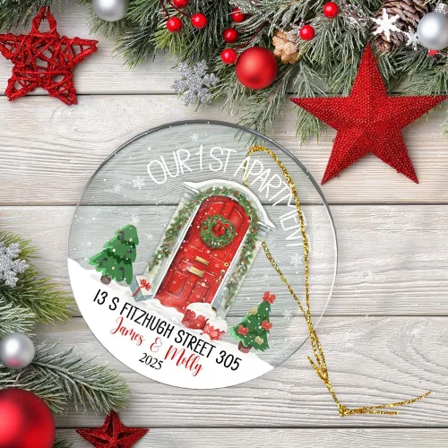 Vista 6 de Adorno personalizado de nuestro primer apartamento, con nombre y dirección personalizados, acrílico, 2.90 x 2.90 pulgadas, adornos de regalo