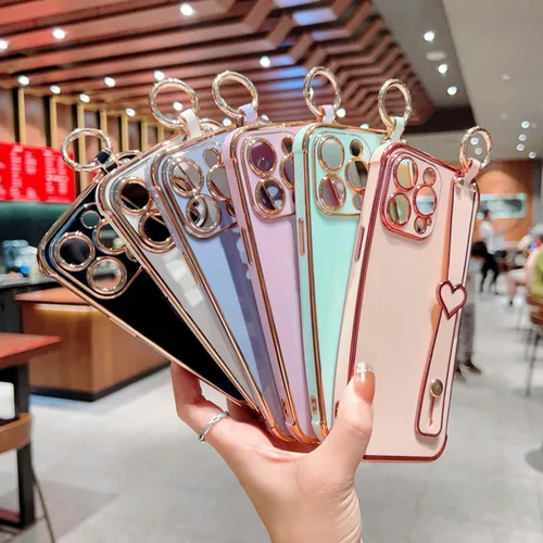 Vista 6 de Funda compatible con iPhone 13 Pro para niñas y mujeres, bonita funda de silicona chapada en forma de corazón de amor, a prueba de golpes