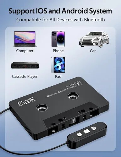 Vista 3 de Elook Adaptador de casete a Bluetooth para coche con soporte de tarjeta micro SD/llamada manos libres, receptor de casete Bluetooth 5.1, negro