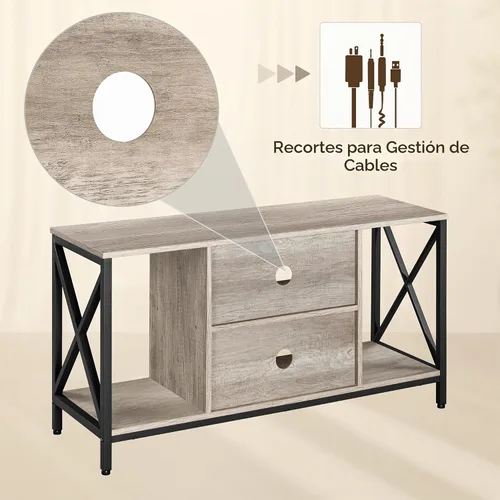 Vista 8 de Yaheetech Soporte de TV Industrial para TV de 55 Pulgadas, Mesa de Centro de Entretenimiento y Consola de Medios con Almacenamiento Abierto para Gris