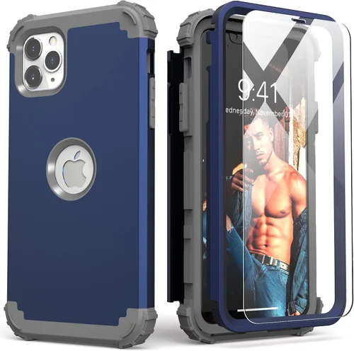 Vista 16 de IDweel Funda para iPhone 11 Pro Max con protector de pantalla de vidrio templado, híbrida 3 en 1 a prueba de golpes, delgada, resistente, cubierta