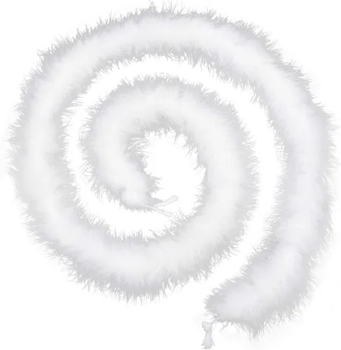 Vista 2 de Boa de plumas de marabú esponjosa de 72 pulgadas de largo para mujer, manualidades, decoración del hogar, 0.78 oz Blanco