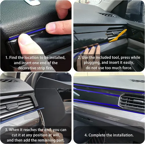 Vista 6 de Tiras decorativas para interior de automóvil, ajuste universal de 9.8 pies para puertas y tablero, decoración de electrochapado flexible, accesorios