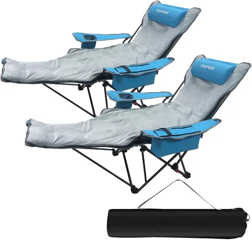 Vista 14 de Paquete de 2 sillas reclinables de camping de 4 posiciones con reposapiés, cómoda para adultos, silla de playa plegable de malla de 265 libras