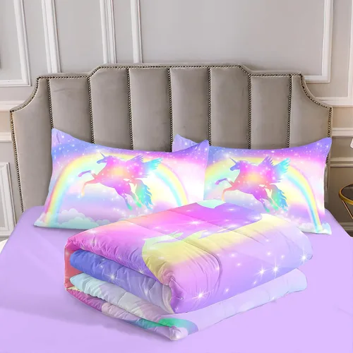 Vista 3 de Juego de ropa de cama con edredón para niños de 3 piezas súper suave transpirable con estampado, juegos de ropa de cama para niñas, juego de edredón