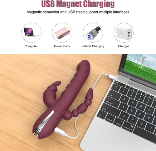 Vista 6 de Vibrador de conejo de empuje para el punto G, estimulador de consolador anal del clítoris, juguetes sexuales para adultos, 10 potentes velocidades