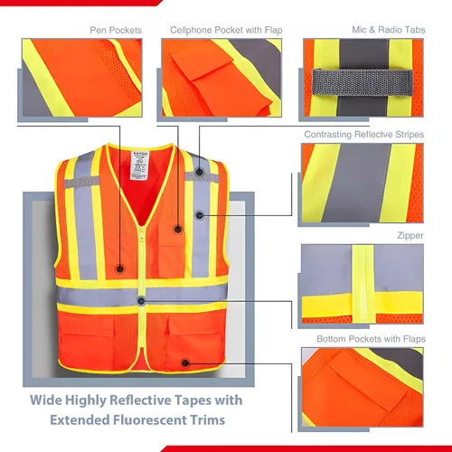Vista 2 de KAYGO Chaleco de seguridad reflectante de alta visibilidad con bolsillos Poliéster transpirable ligero, de dos tonos, para construcción, almacén