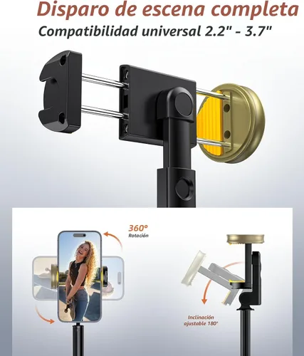 Vista 5 de Vimose Trípode para teléfono y selfie stick con control remoto, portátil, ligero para grabación de video y vlog, trípode extensible para viajes Negro