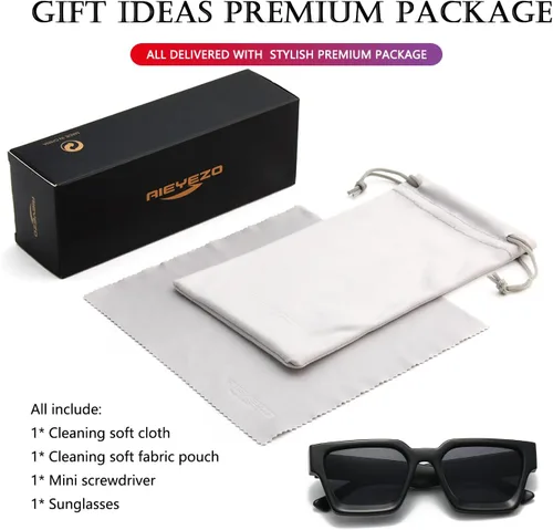 Vista 7 de AIEYEZO Gafas de sol cuadradas para mujeres y hombres, gafas de sol cuadradas con montura gruesa, estilo de diseñador simple