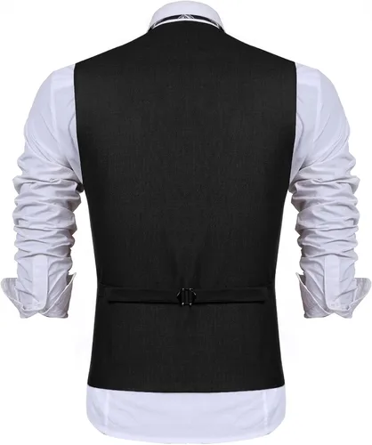 Vista 3 de COOFANDY Chaleco de traje de negocios para hombre, chaleco de vestir ajustado, chaleco de boda