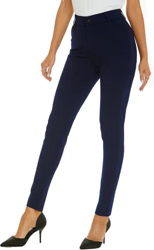 Vista 3 de Pantalones de trabajo elásticos cómodos y ajustados de cintura alta para mujer con bolsillos
