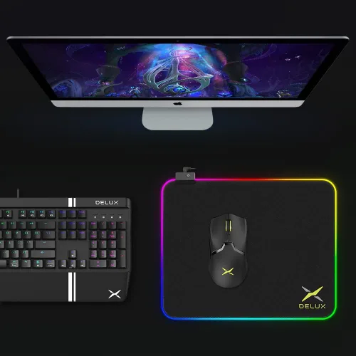 Vista 6 de DeLUX Ratón vertical con cable M618PLUS RGB y RGB Mousepad GP003