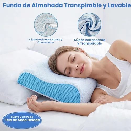 Vista 4 de A-Pce Almohada cervical para el cuello, almohada de espuma viscoelástica Azul