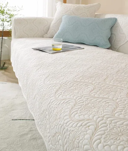 Vista 6 de vctops Funda acolchada de algodón bordado para sofá, funda de sofá modular, color liso, antideslizante, suave, lavable, protector de muebles
