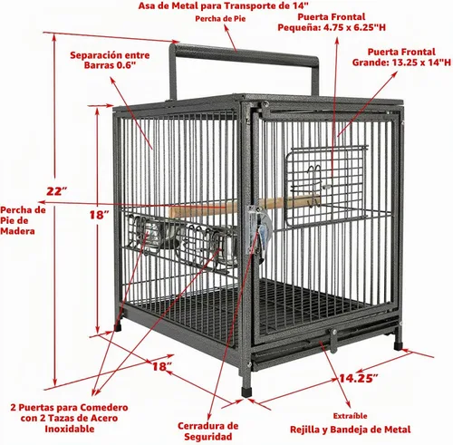 Vista 2 de Jaula portadora portátil de loro para pájaros veterinarios de viaje Negro