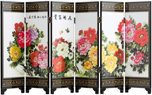Vista 10 de Mini arte chino tradicional de 9.5 pulgadas de alto, 6 paneles para decoración del hogar, laca, oriental, mini divisor (damas)