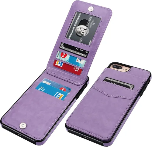 Vista 10 de KIHUWEY Funda tipo cartera para iPhone 7/8 Plus con tarjetero de crédito, cierre magnético de cuero de primera calidad, resistente funda protectora