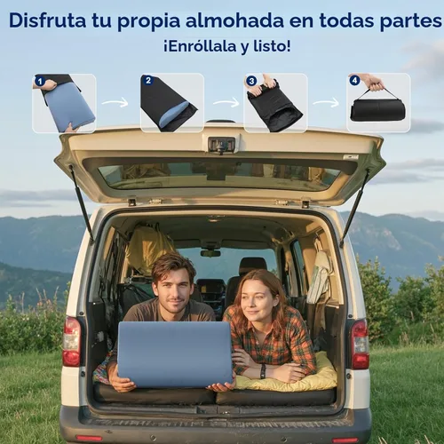 Vista 4 de Almohadas de camping para dormir, almohada de viaje de espuma viscoelástica de 2 alturas, almohada de viaje pequeña para camping, senderismo