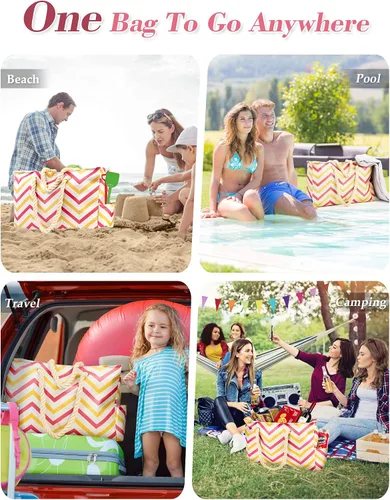 Vista 5 de Allinside Bolsa de playa a rayas onduladas para mujer, bolsa de playa extra grande, impermeable, bolsa de fin de semana para gimnasio, playa